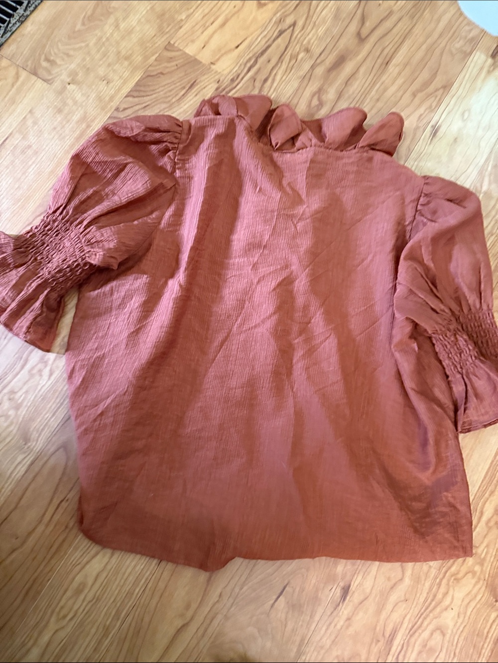 Laura Ashley Rust Ruffle-Front Button Blouse - Picture 5 of 5
